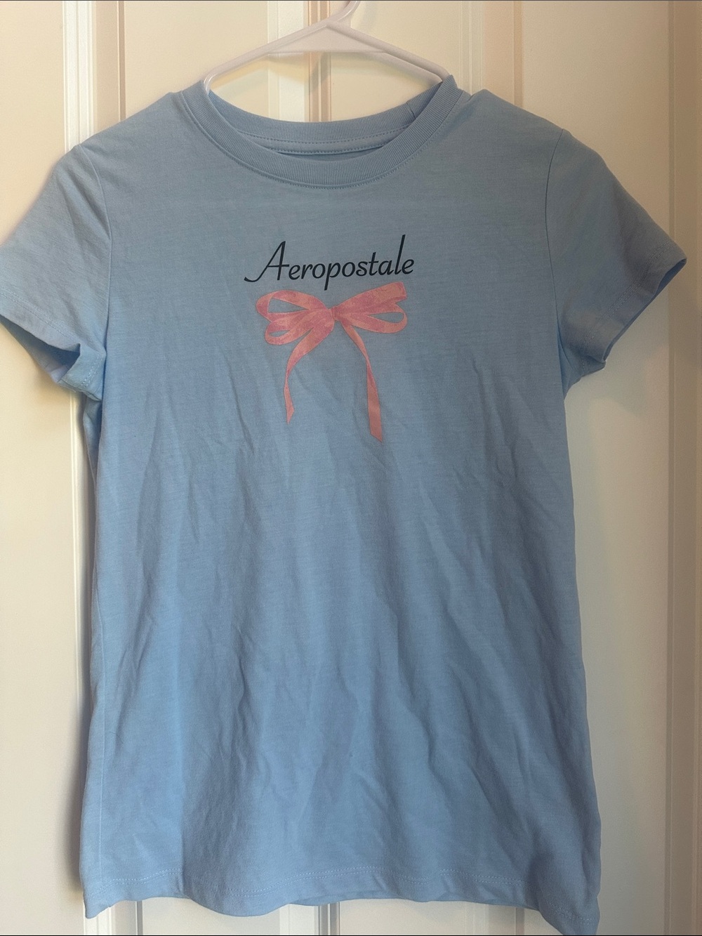 Aeropostale Light Blue Tee with Pink Ribbon Graphic